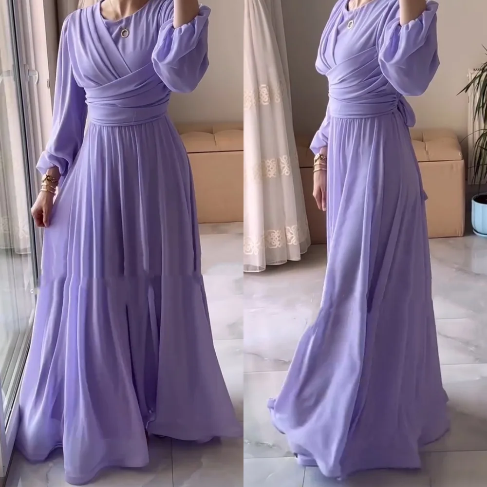 

Customized Matching Chiffon Pleat A-line Scoop Neck Long Dresses Bespoke Occasion Party Fashion High Quality