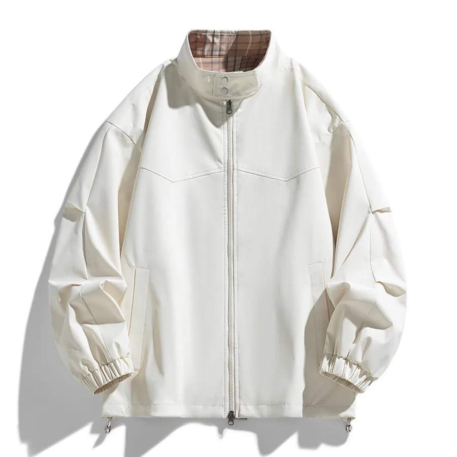 2026 Autumn New Checkered Splicing Jacket Men's American Trendy Brand Baseball Jacket Outdoor Waterproof Collar Jacket