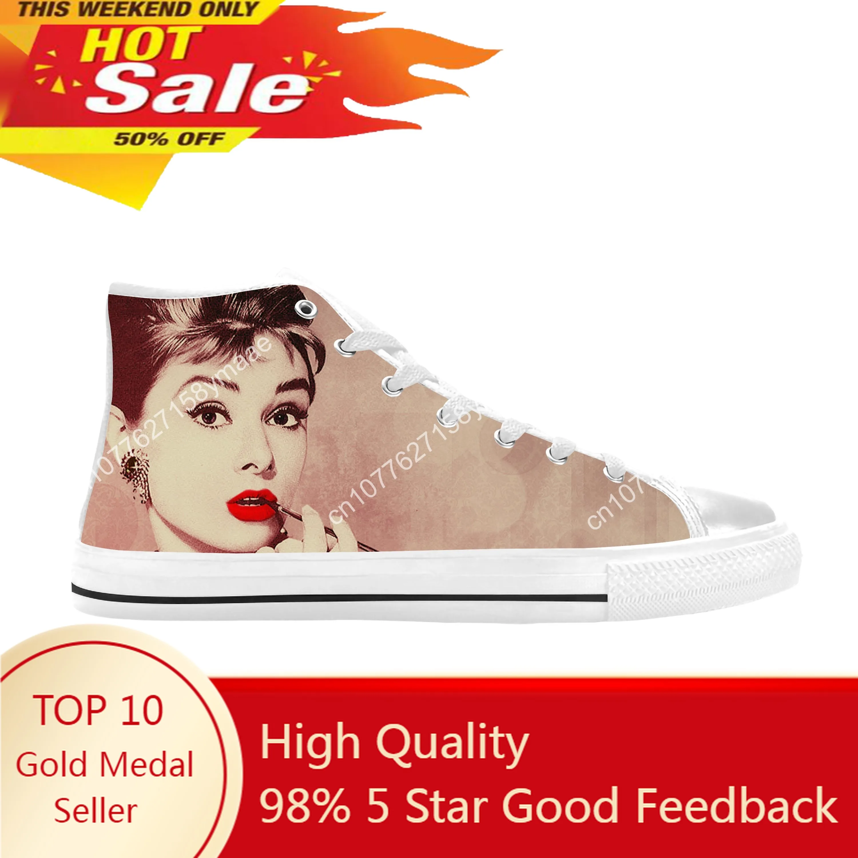 

Hot Audrey Hepburn Movie Star Actor Cute Fashion Casual Cloth Shoes High Top Comfortable Breathable 3D Print Men Women Sneakers