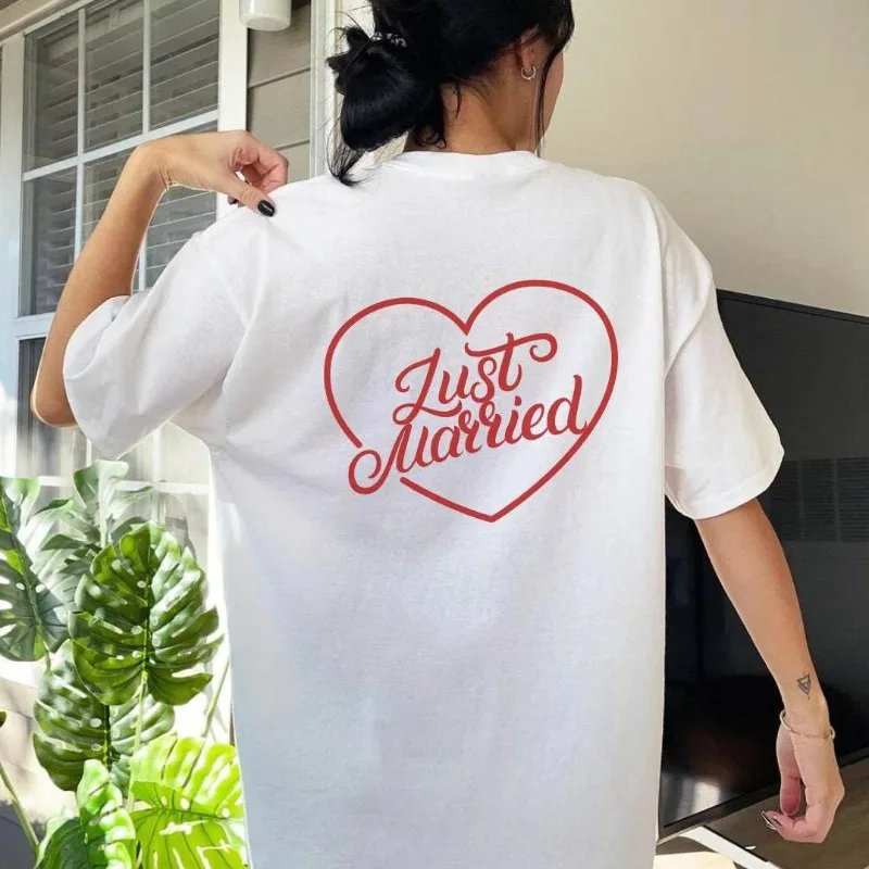 Just Married Unisex T-Shirt Perfect Gift for the Bride, Unique Engagement Present Summer and Breathable T-shirt Top