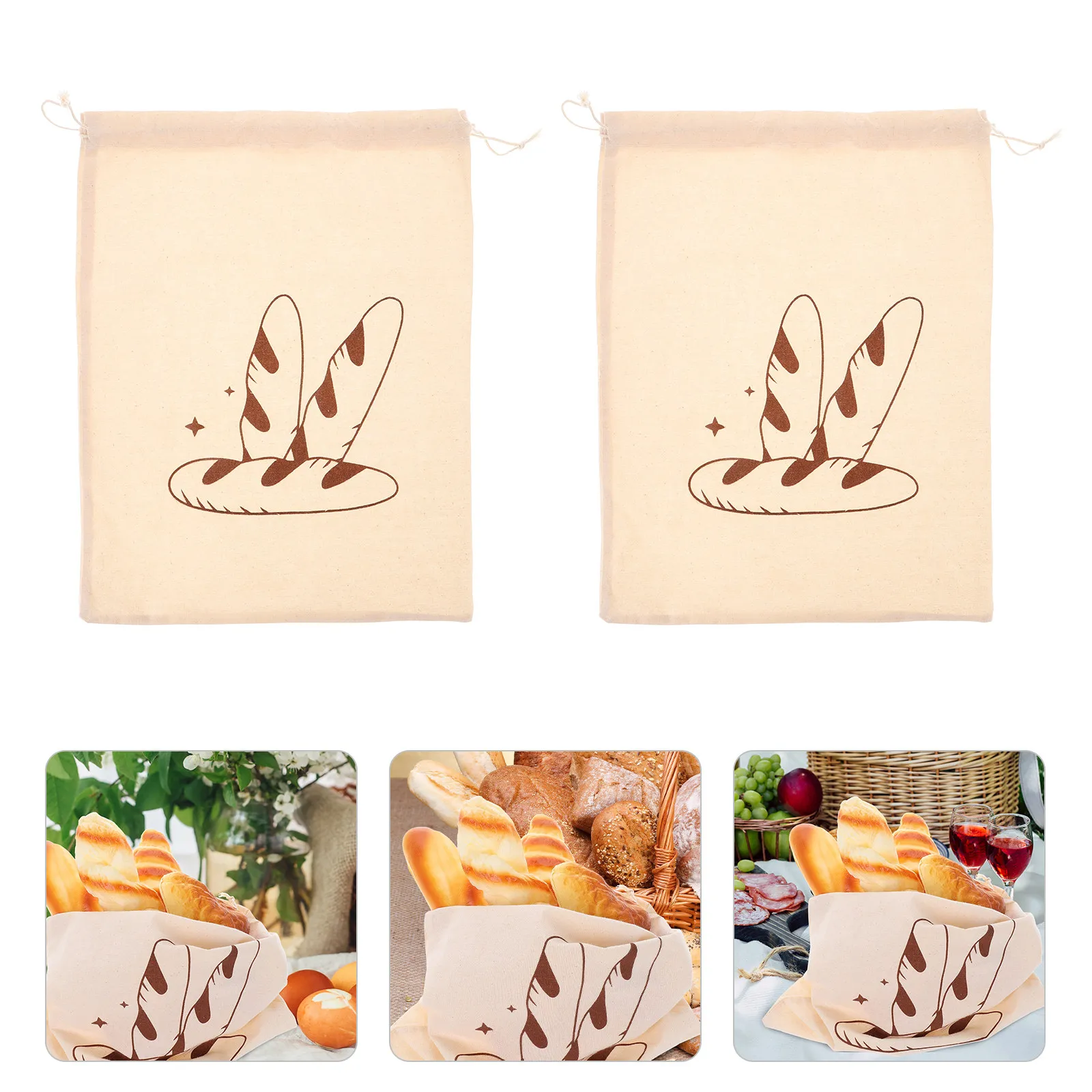 2Pcs Linen Bread Bags Eco Friendly Drawstring Cloth Bags for Bread Storage Homemade Baking Food Pastry Vegetable Produce