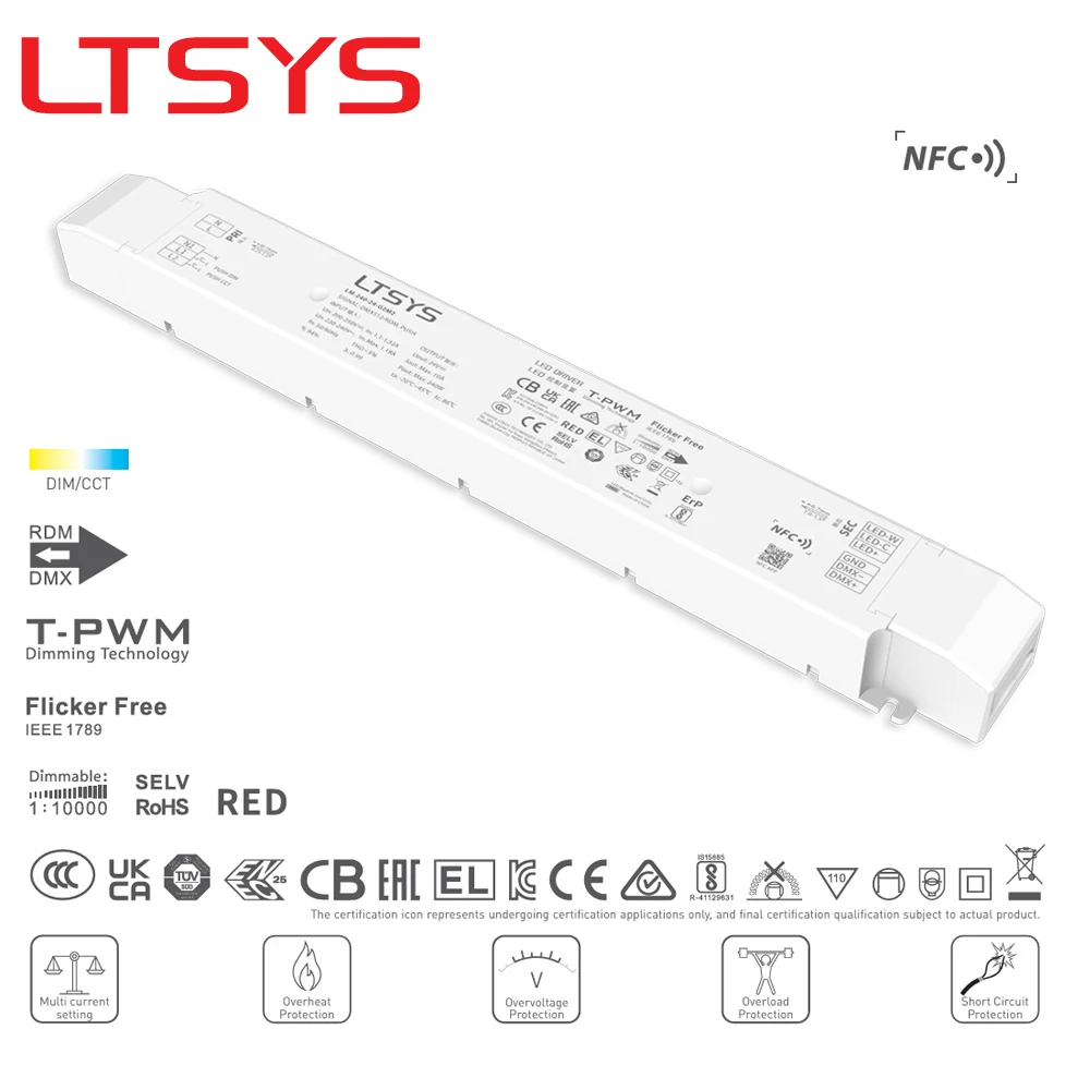 240W 24VDC NFC DMX Tunable White Driver CCT Dimmable LED Power Support RDM protocol Suitable for ClassⅠ/Ⅱ/Ⅲ indoor light fixture