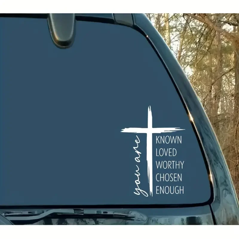 You Are Known Loved Worthy Chosen Enough Cross Fun Bumper Stickers, Car Decals, Vinyl Stickers For Cars, Trucks, Vans, Laptops,