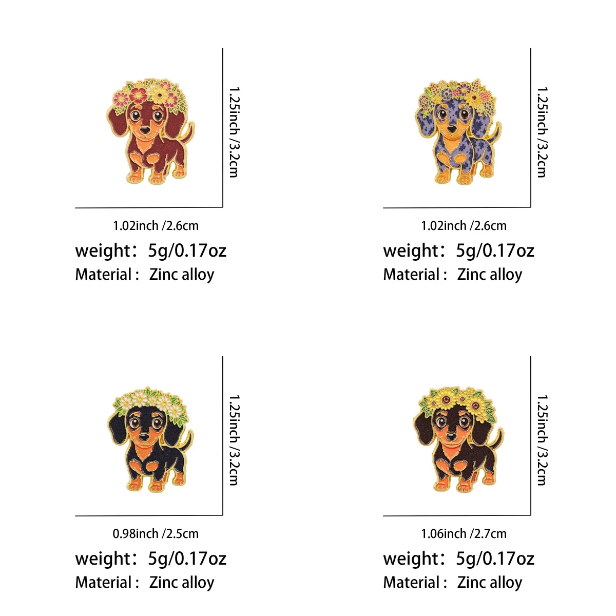 Cross border Cute Animal Badge, Clothing Backpack Accessories Pin Alloy Badge, Flower Sausage Dog Brooch - view 5