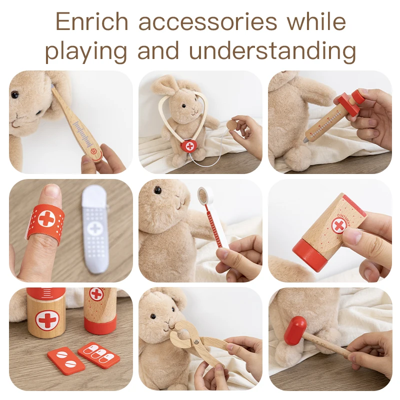 ألعاب تعليمية للطبيب التظاهري الخشبي للأطفال، مجموعة الصدر المحاكاة الطبية للأطفال، لعبة التظاهر للعب الأدوار