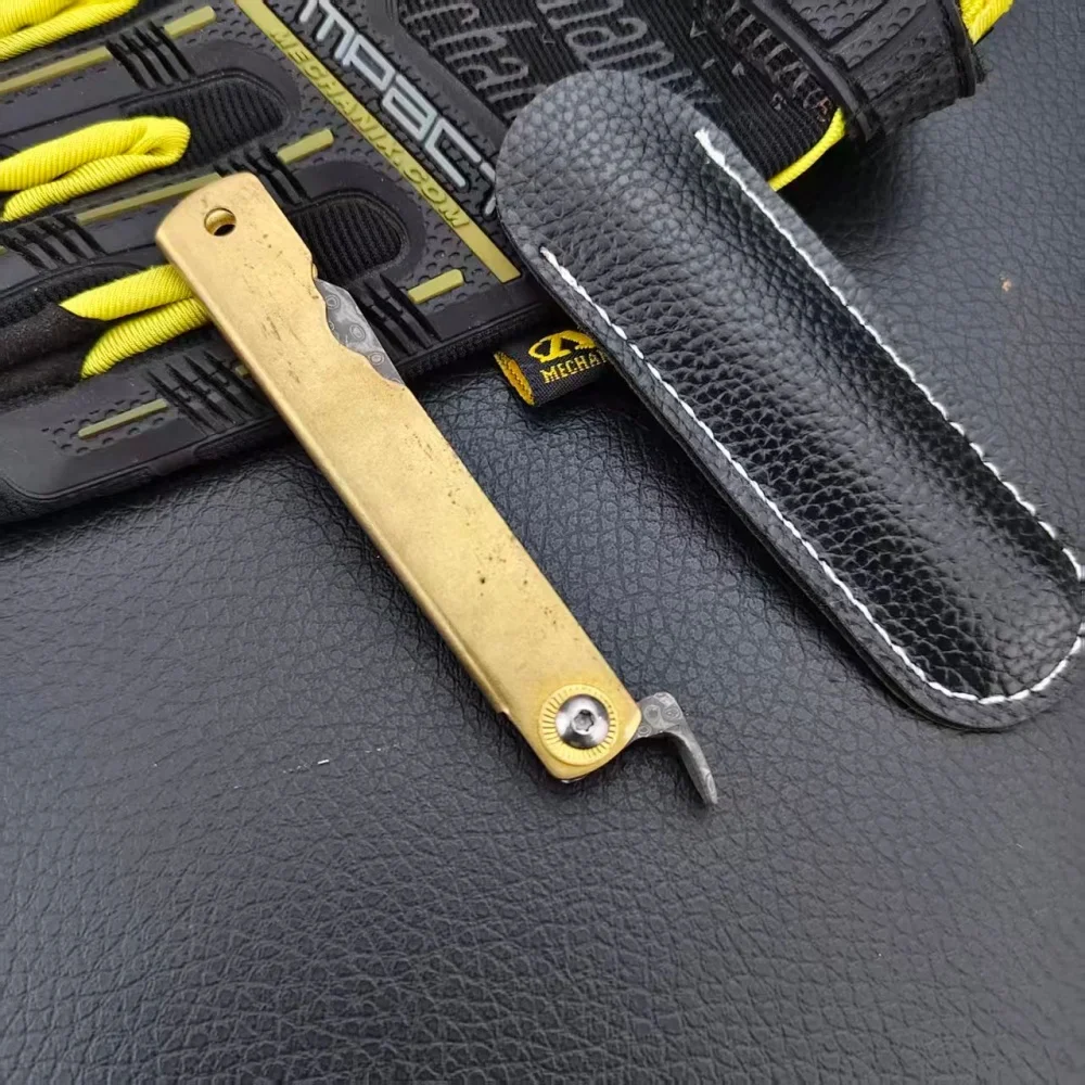 Camping-Essentials: Damaskus Notfall-Klappmesser Higonokami – Leichtes Outdoor-Angelmesser mit Lederscheide – Detail 9