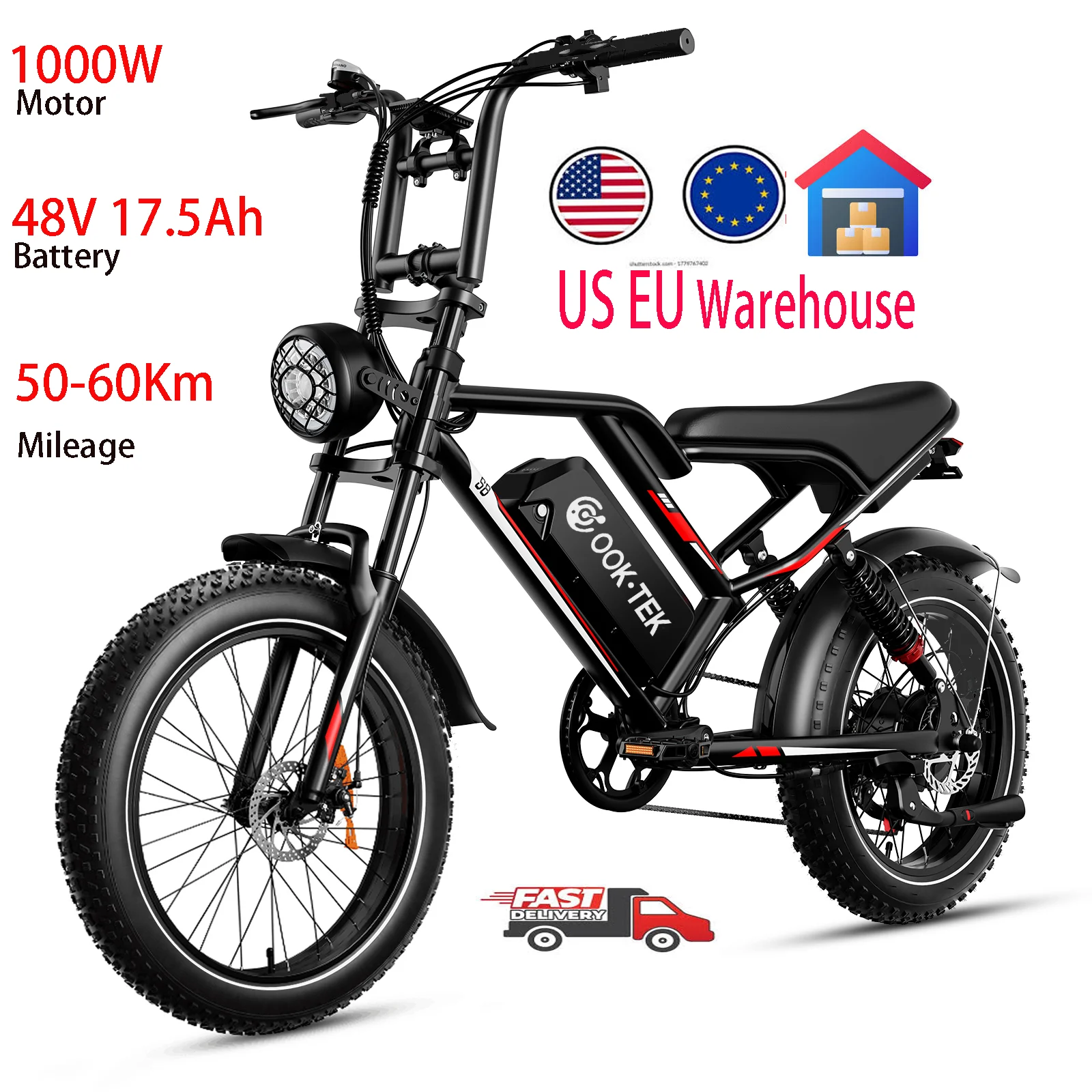 

City Electric Bike 20 Inch Fat Tire 1000 Watt Motor 48V 17.5ah Electric Bike Adult Commuter City Popular Bicycle