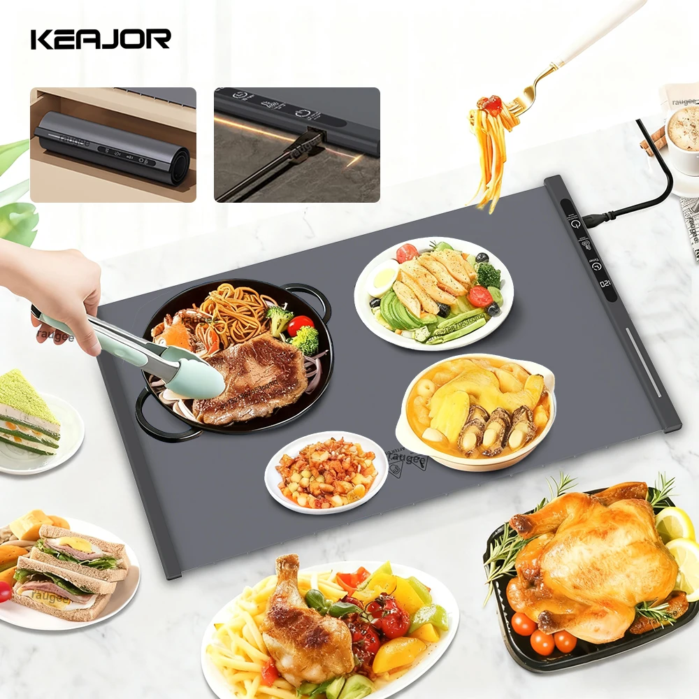 Electric Food Warmer Mat Foldable Warming Tray 8 Tem Setting Full Surface Fast Heating Plate Portable Electric Food Warmer Plate