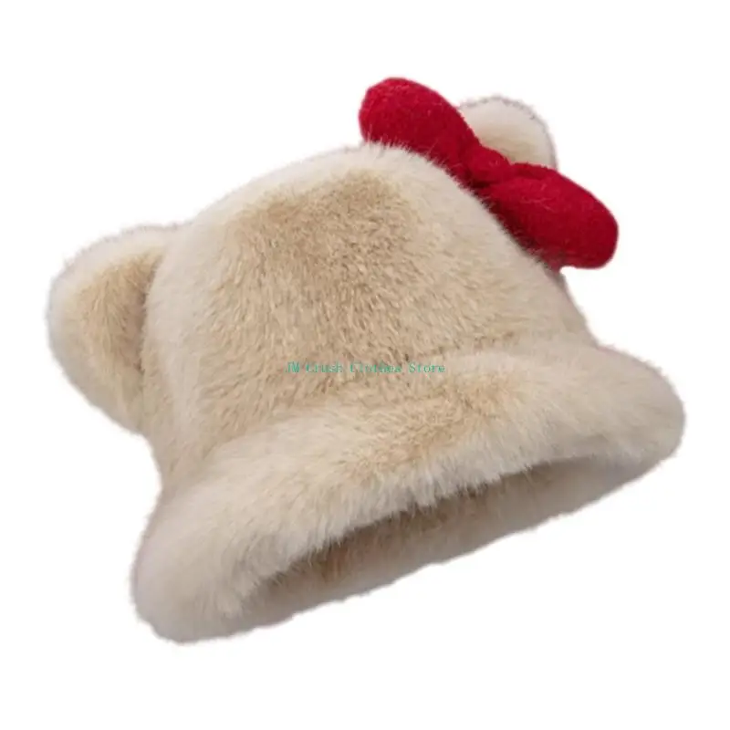 

K1ME Furry Cats Ear Plush Warm Winter Bucket Hat Plush Cats Ear Fisherman Hat For Women Girl Winter Outdoor Activity