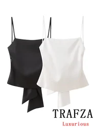 TRAFZA Vintage Sexy Chic Casual donna top Solid Bow Backless gilet senza maniche moda 2024 primavera estate dolcevita top