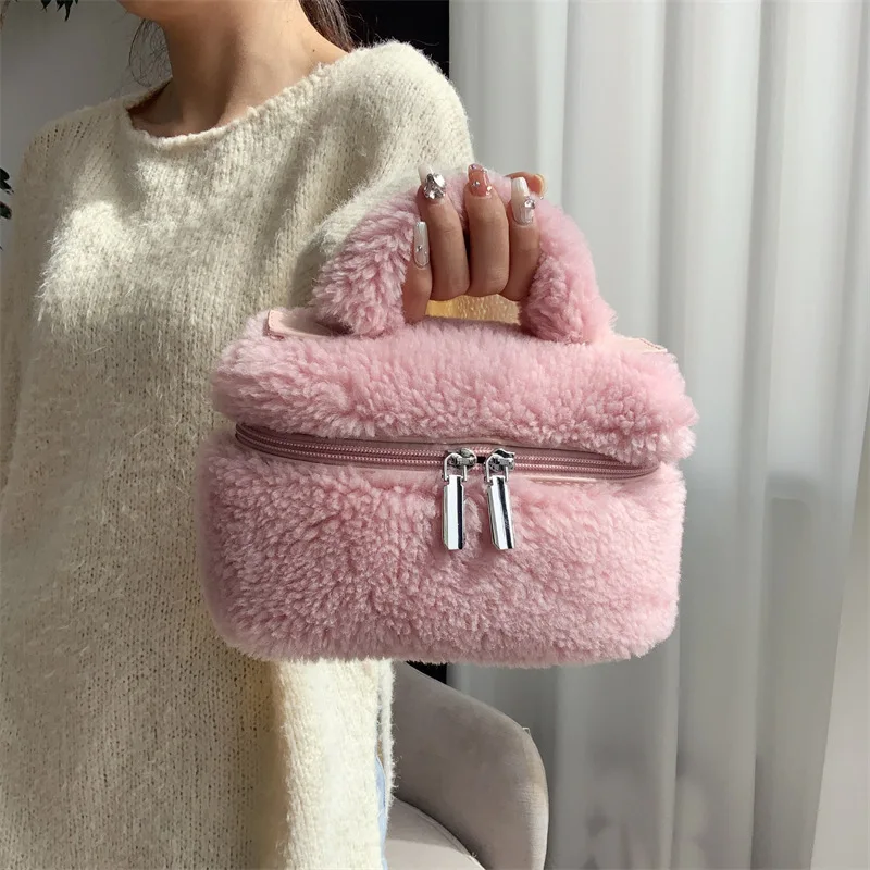 Soft Plush Women\'s Small Shoulder Bag Faux Lamb Wool Ladies Bucket Crossbody Bags Winter Furry Female Phone Pouch Purse Handbags