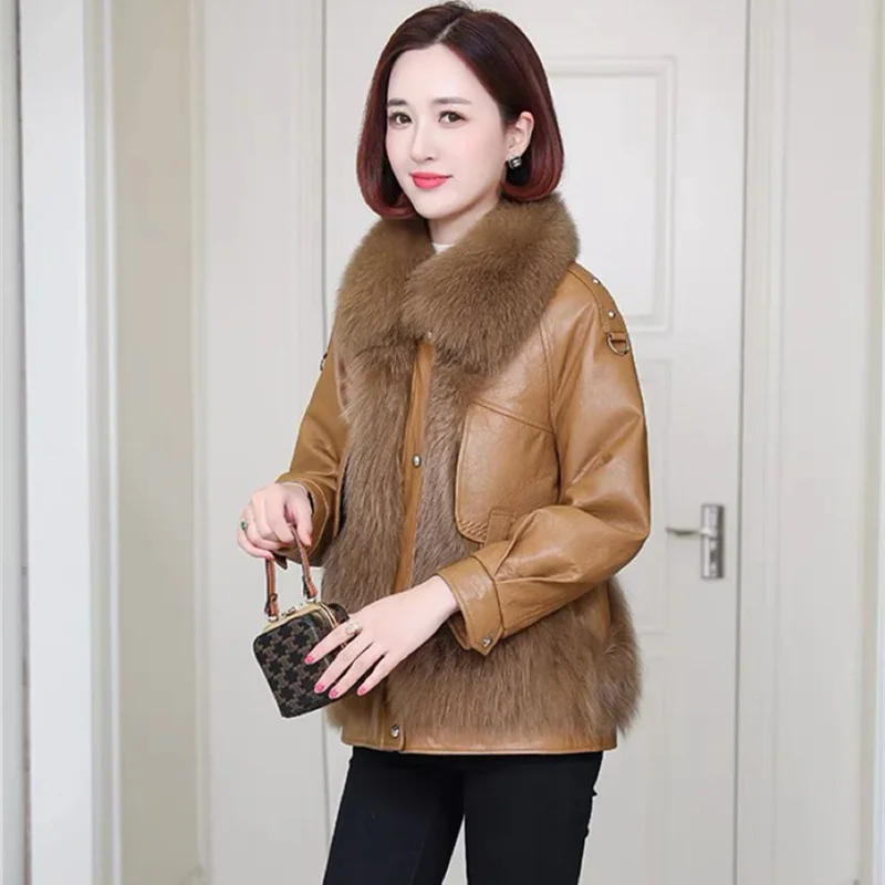 Cappotto in pelle impiombata in pelliccia di volpe sintetica Giacca corta imbottita in cotone da donna Inverno Addensare caldo Capispalla allentato Casual Top femminile 2025