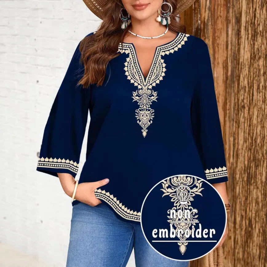 

Женские повседневные топы с принтом и рукавом три четверти, большие размеры, свободные и удобные.