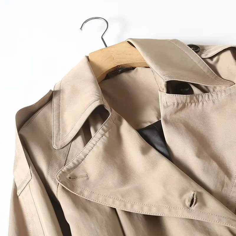 Maxdutti British Fashion Trench Coat Khaki Coat Women Color Long Jacket Retro Double-Breasted Loose Long Windbreaker
