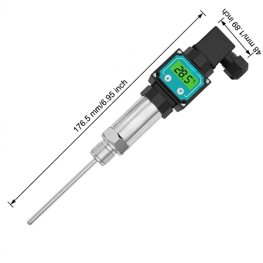 Digital Display Pt100 Insertion Temperature Sensor 4-20mA Output Stainless Steel Probe For Industrial Pipeline Tank HVAC Testing
