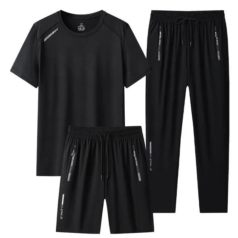 2024 Summer New Fashion Short-Sleeved T-shirt Three-Piece Men's Casual Relaxed Comfortable Breathable Elastic High Quality Suit