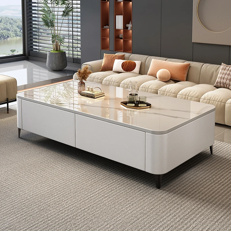 

Rock slab coffee table living room home 2024 new small apartment light luxury advanced modern simple floor TV cabinet combinatio
