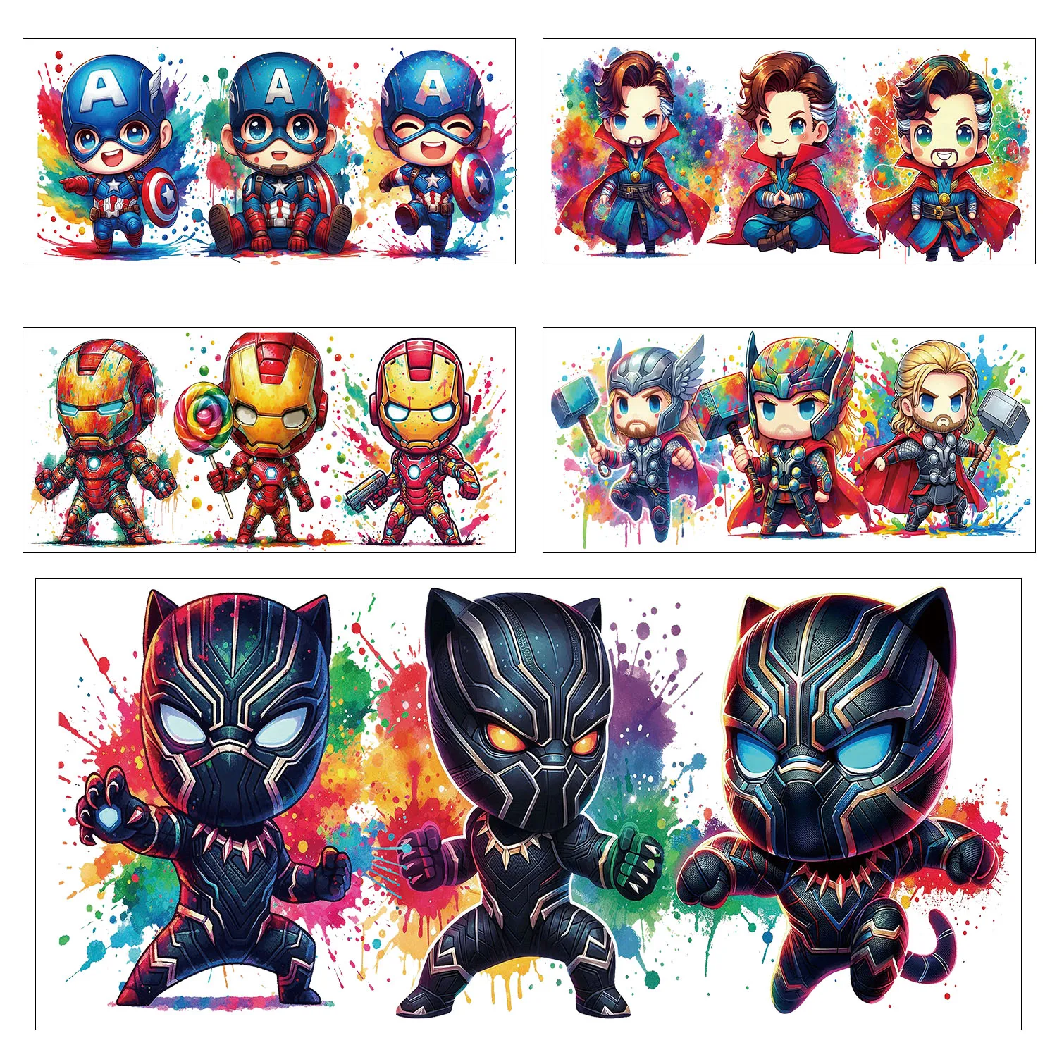 

watercolor super hero anime series easy peel waterproof DIY Decals 3D transfers uvdtf stickers 16oz uv dtf cup wraps for Glasses