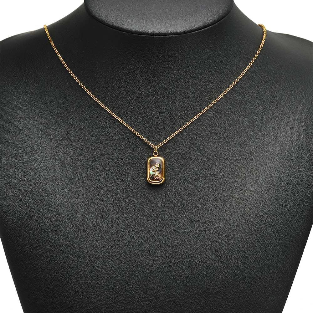 4 Stück Gold Edelstahl Zirkon Muschel Stern Blumen Rahmen Anhänger DIY Damen Klassischer Schmuck Halsketten Armbänder Anhänger Herstellung – Detail 4