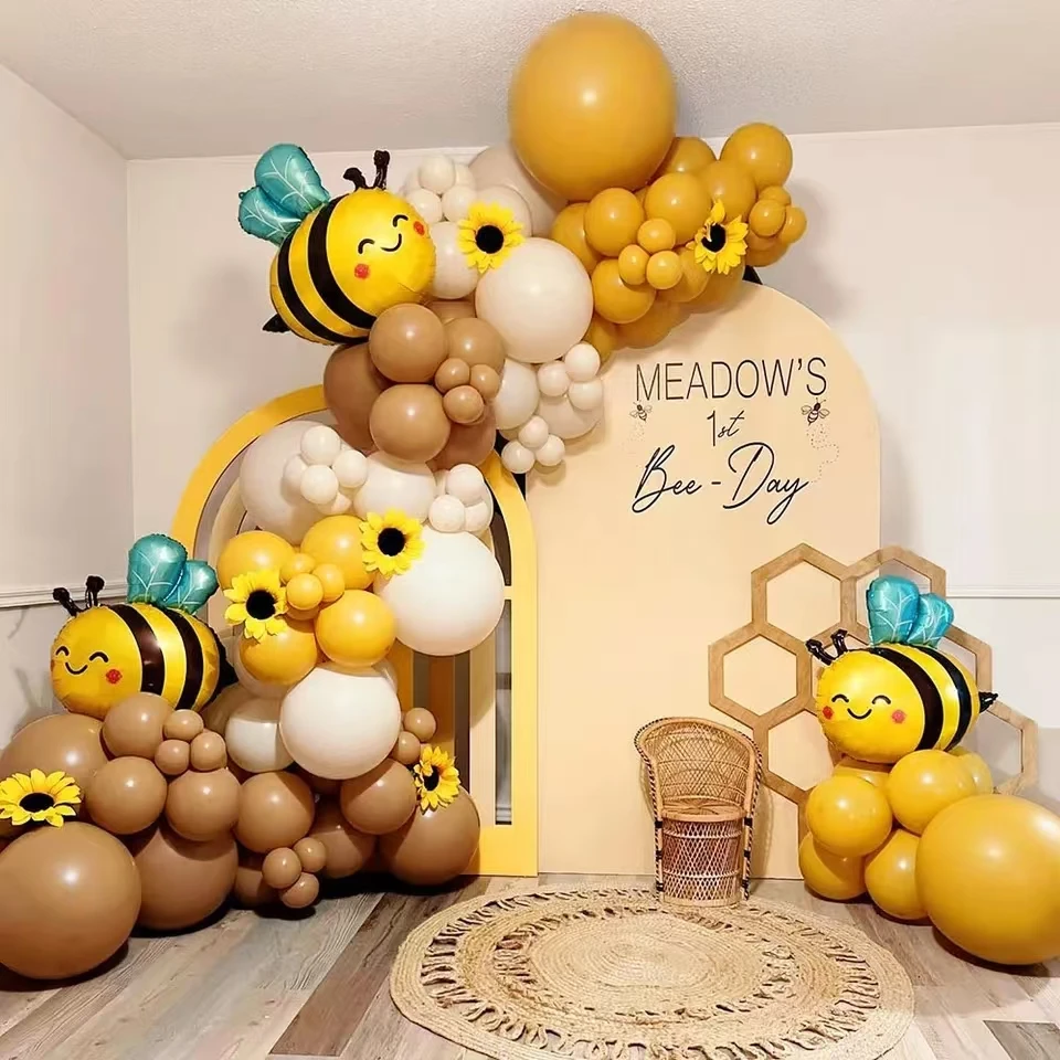 BeeBalloon アーチセット マスタードイエロー ホワイト ブラウン 蜂バルーン 適切なシャワーパーティーの装飾 パーティー 秋 結婚式 誕生日用品