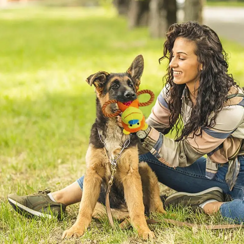 Dog Stuffed Toys Cute Animal Shape Plush Chewing Toy With Double Ropes Interactive Puppy Rope Chew Toy Soft Crinkle Dog Toy For