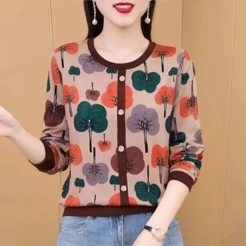 Spring 2026 Women's Long-Sleeved Tops New Coat Fashion Female Loose Age-Reducing Mother Round Neck Jacket T-shirt Slim Outwear