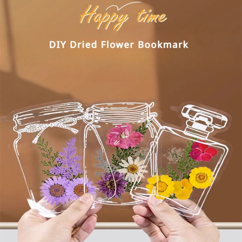 Dried Flowers Bookmarks for Children Colorful Everlasting Flowers Pressed Dry Diy Plants Leaves Specimens Transparent Bookmarks