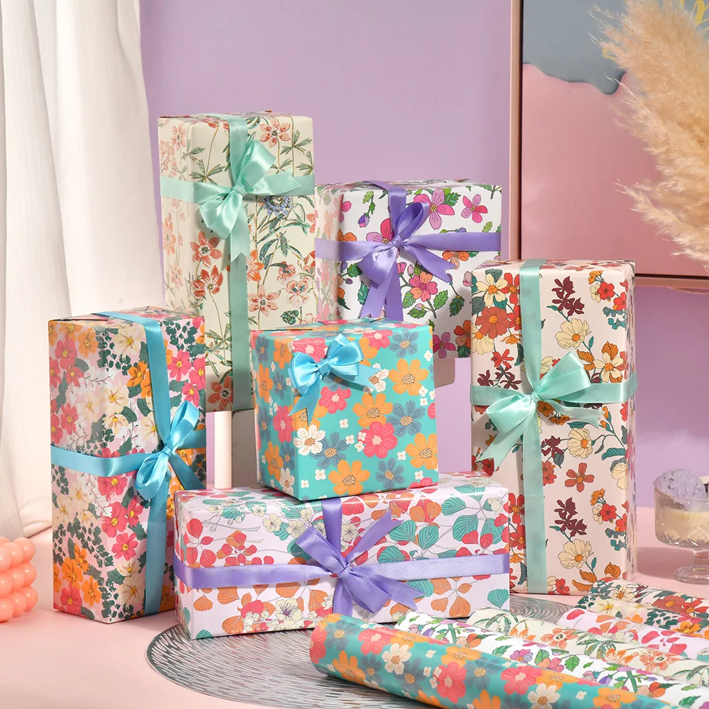 6 Pcs Vintage 50x70cm Per Roll Floral Wrapping Paper Sheet Packaging for Wedding Kids Holiday Gift Wrap Craft Paper Decor Gifts