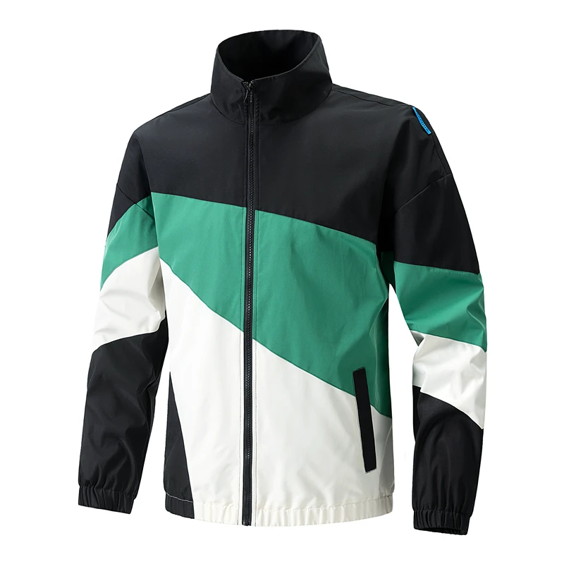 

Spring/Autumn New Jacket 2024 New Youth Campus Style Geometric Color blocked Windproof Stand up Collar Coat Fashion Men's Wear