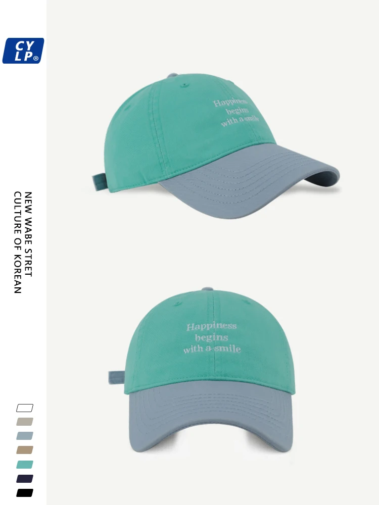 

Spring and summer new Korean version of letter embroidery soft top color matching baseball cap showing face small versatile cap