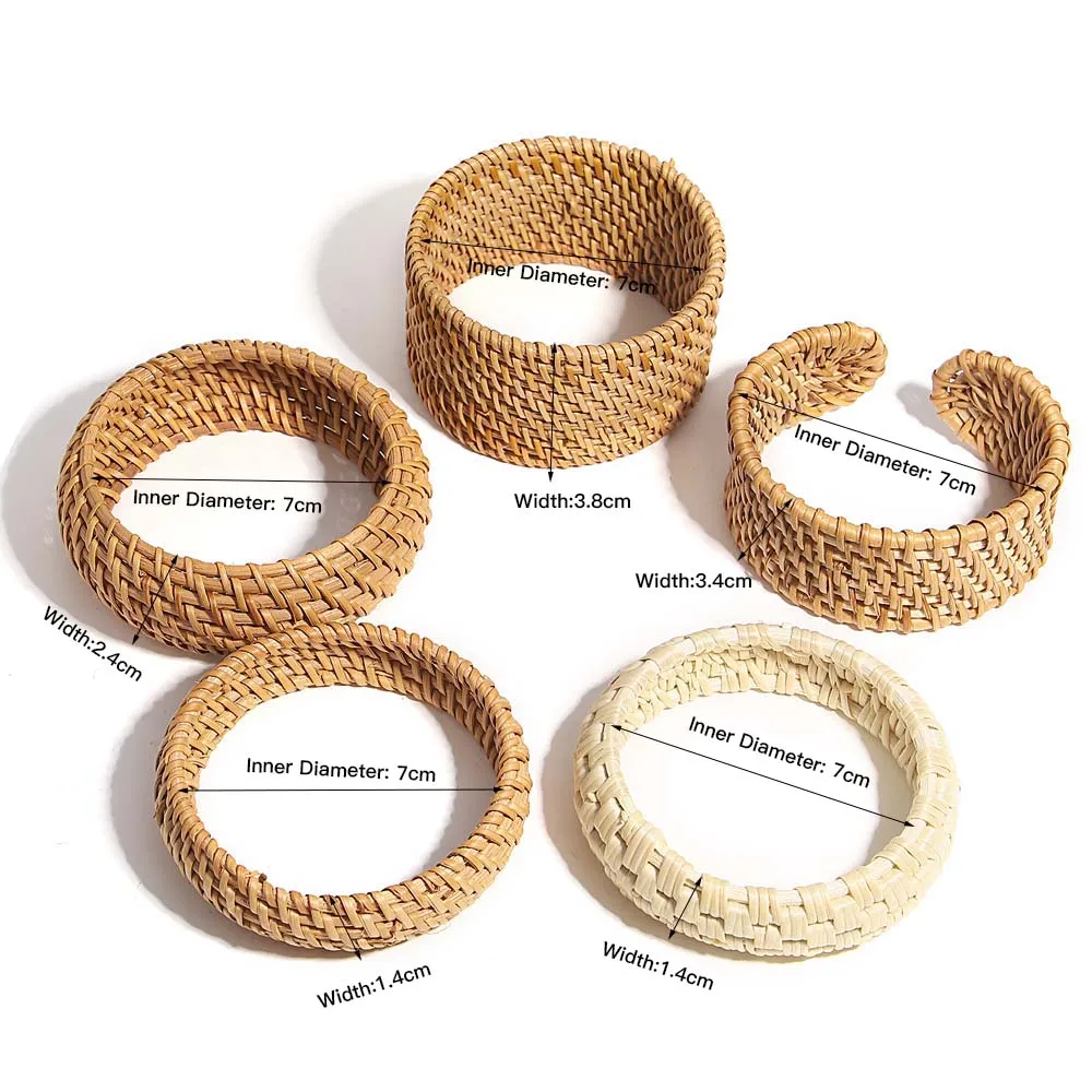 AENSOA Handmade Straw Wicker Braided Bracelet for Women Men Woven Rattan Knit Chunky Bracelet Bangle Ethnic Summer Beach Jewelry