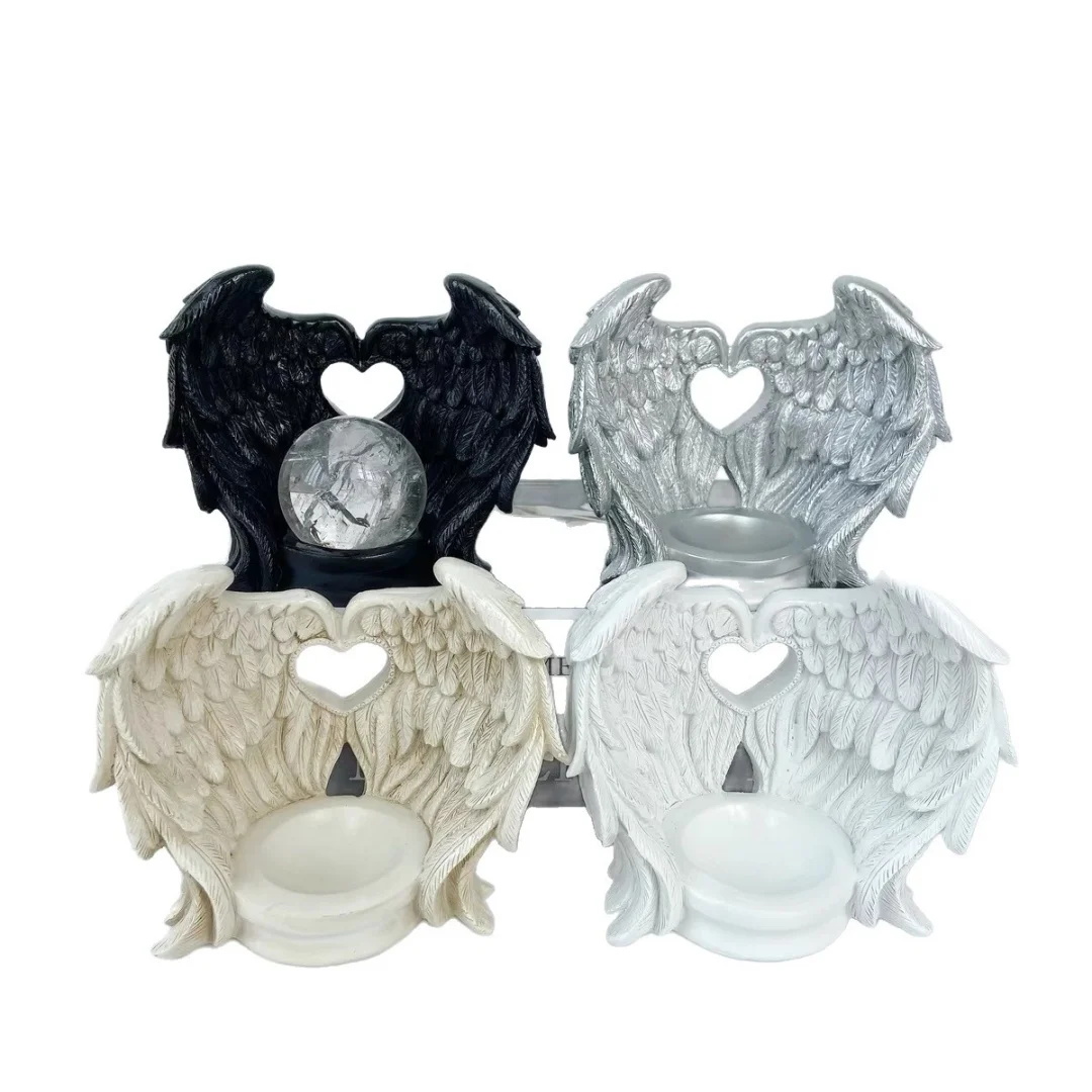 1pc Heart-shaped Feather Crystal Ball Base, Angel Wing Crystal Ball Support, Mineral Label Raw Stone Base, Resin Process