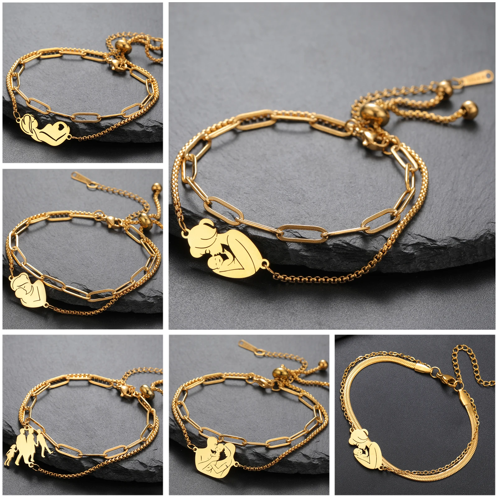 Unift Familie Vater Mutter Armband für Frauen Männer Edelstahl Büroklammer geschichtet Armband trend
