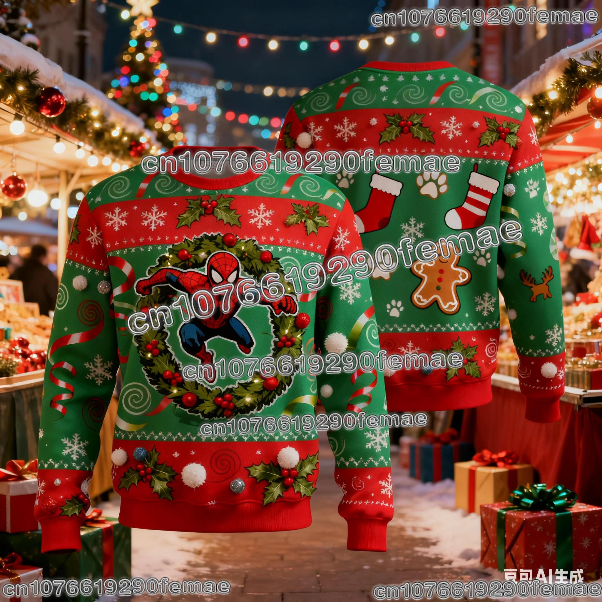 Spider-Man Sudadera navideña con estampado 3D para niños y adultos, ropa de calle de moda, jersey para otoño e invierno, moda informal