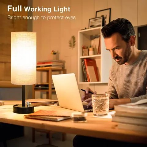 बेडरूम के लिए काला बेडसाइड लैंप, USB A + C चार्जिंग पोर्ट के साथ टेबल लैंप, 3 रंग तापमान, बल्ब के साथ पूरी तरह से मंद डेस्क लैंप 8 best sales काला टेबल लैंप - №3