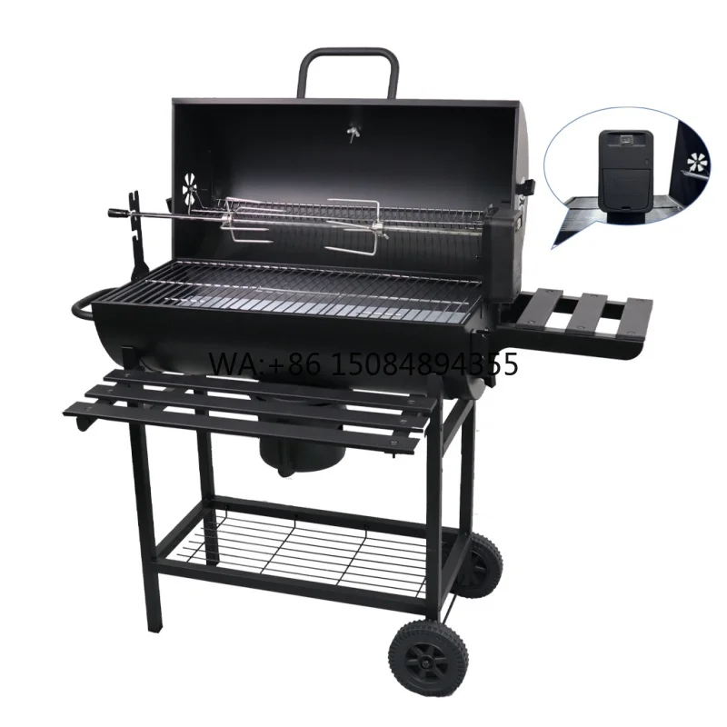 

Wholesale Modern Premium Steel Powder Coated Large Automatic Barrel Chicken Rotisserie Kit Charcoal Grill with Remote Control