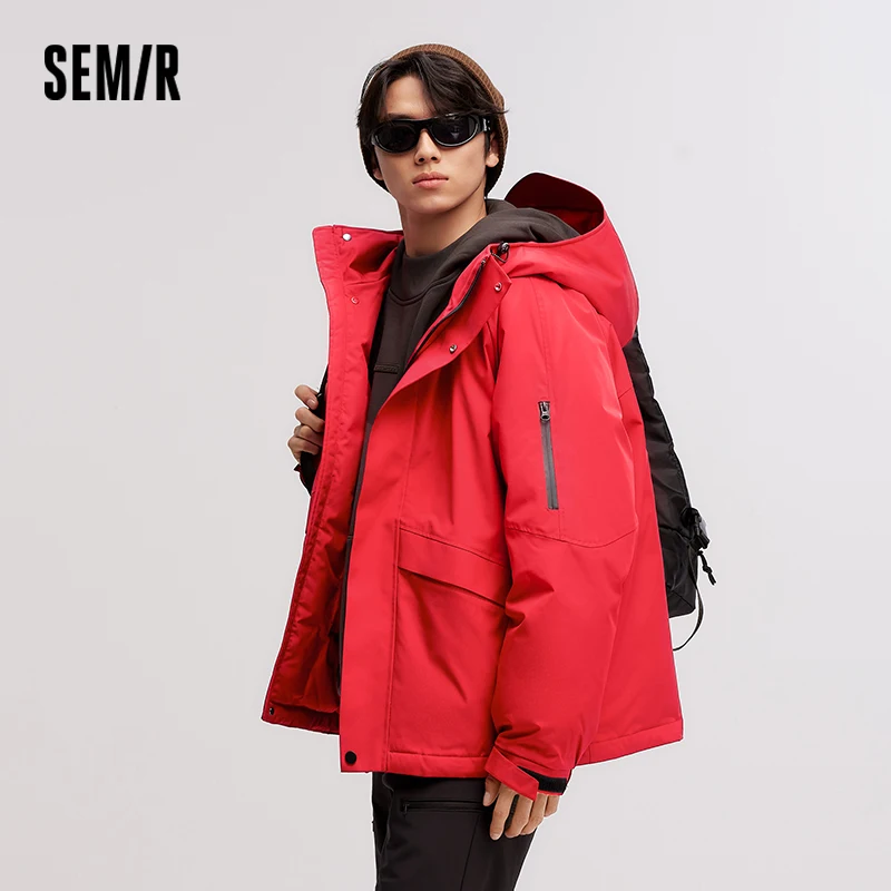 Semir Down Jacket Men Mid-Length 2024 Winter New RainproofStain-ResistantOil-Proof Windproof Loose Hooded Versatile Down Jacket