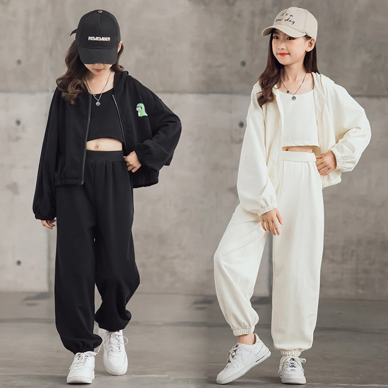 

Spring Autumn Teen Girls Clothing Sets Fashion Three Piece Outfits Cardigan Sweatshirt Vest Pants Kids Tracksuit Suits 5-14 Year