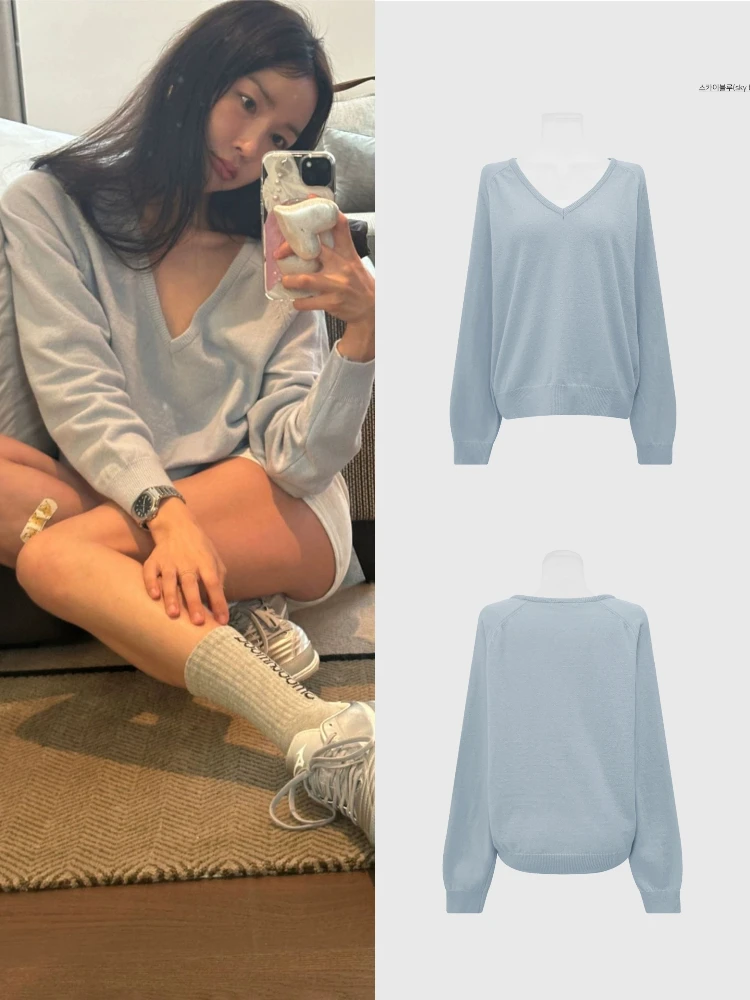 

Loose Long Sve V-Ne Knitwear Women's Simple Sle Comfortable Soft Woolen Casual Faion Baby Sauce East Gate Knitwear