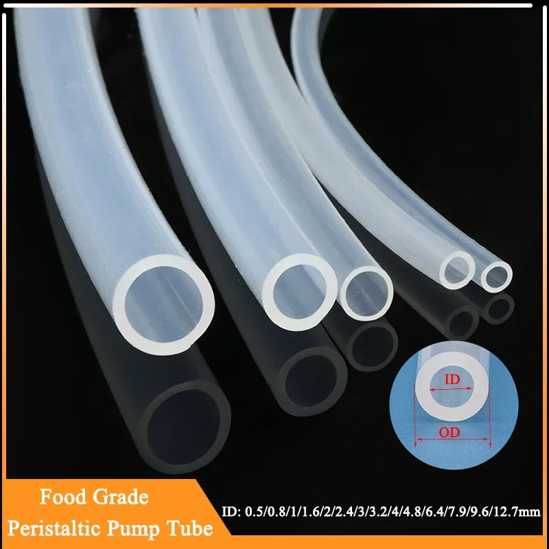 

1M Peristaltic Pump Tube ID 0.8 1 1.6 2.4 3.2 4.8 6.4 7.9 9.6 12.7mm Soft Silicone Hose Flexible Food Grade Nontoxic Transparent