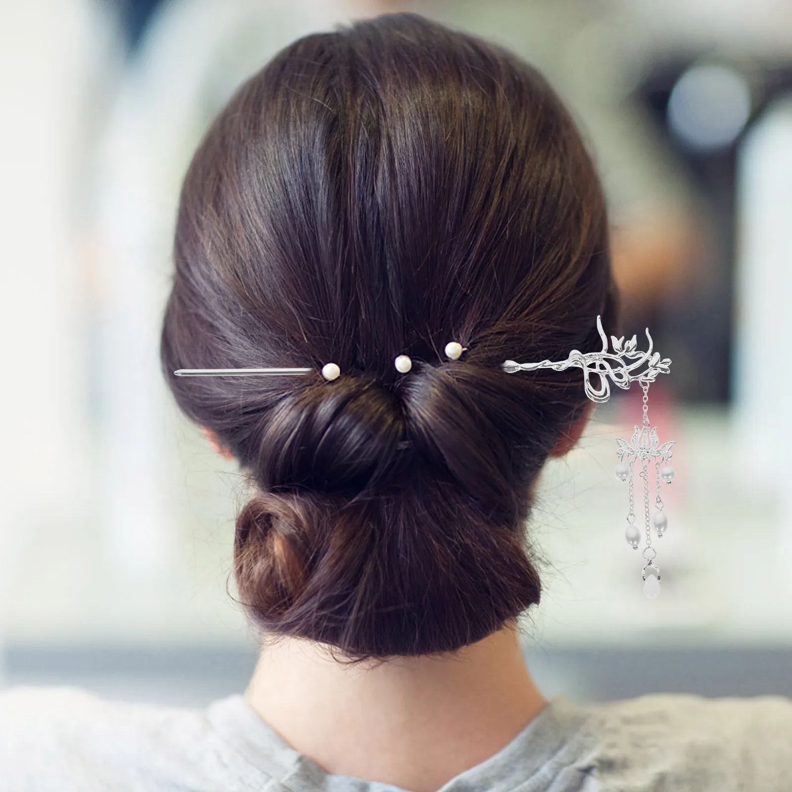 

2pcs Silver Tassel Bun Pin Chinese Bun Sticks For Buns Stick Dangle Chopsticks For Women Hair Pin Long Hair Accessories