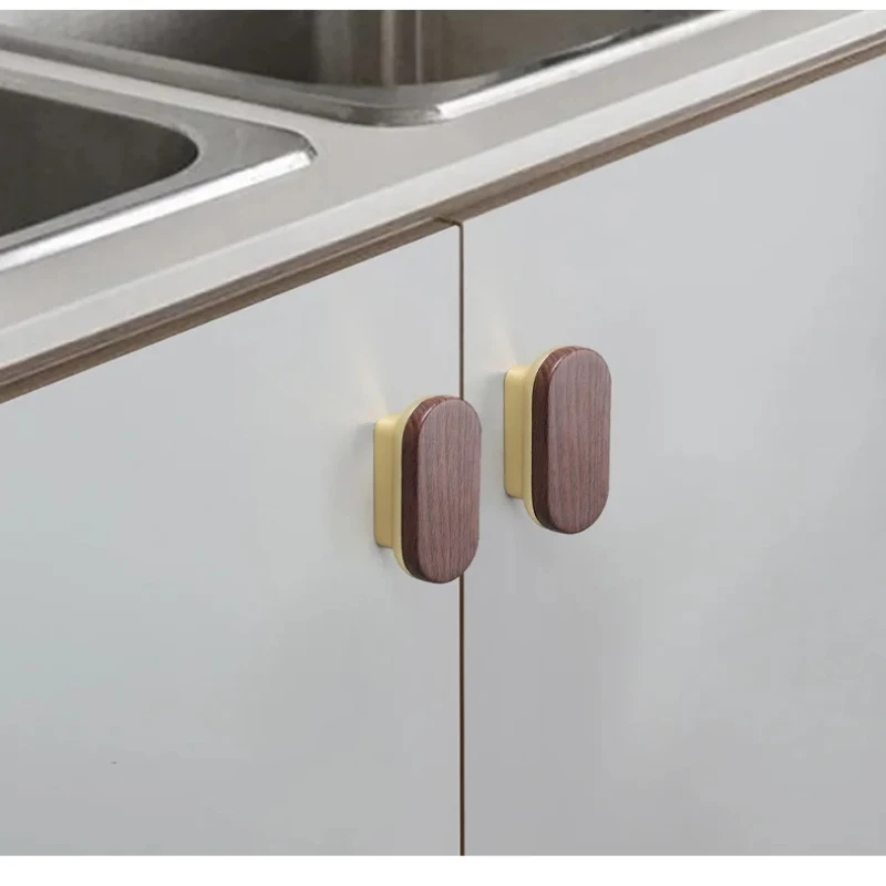 Cartoon Round Single Hole Wooden & Zinc Alloy Pull Handles Wood Grain Furniture Knobs  Kids Room Cabinet Wardrobe Drawer Door