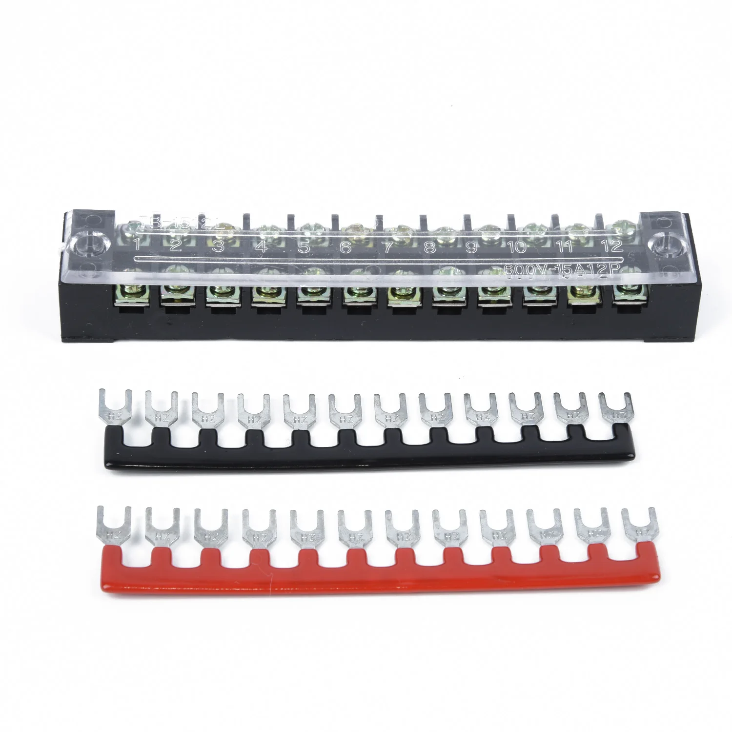 Bus Bar Set 100A 660V Double Row Terminal Block Dual Row Barrier Strips Clear 12 Points Electrical Auto Marine