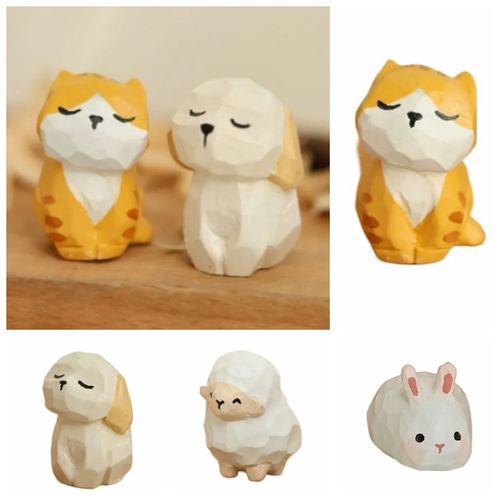 

Home Decoration Wooden Carving Cat Ornament Sheep Dog Animals Ornament Cute Doll Small Rabbit Model Children Toys
