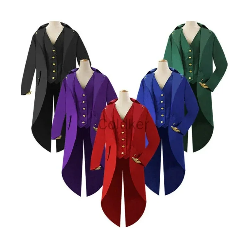 

Kids Medieval Steampunk Halloween Cosplay Costume Vintage Tailcoat Jacket Gothic Ringmaster Coat With Hat New