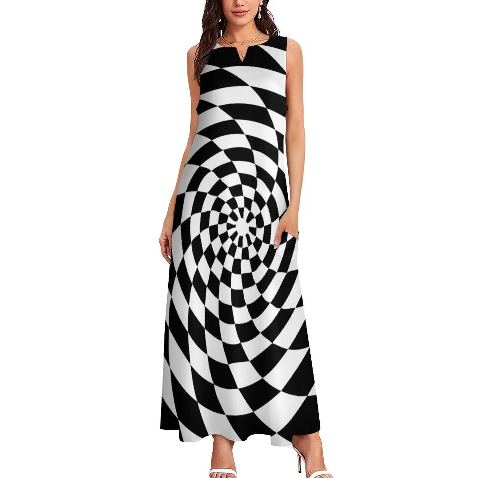 Optical Illusion Op Art Black and White Long Dress dress for woman Clothing Dress