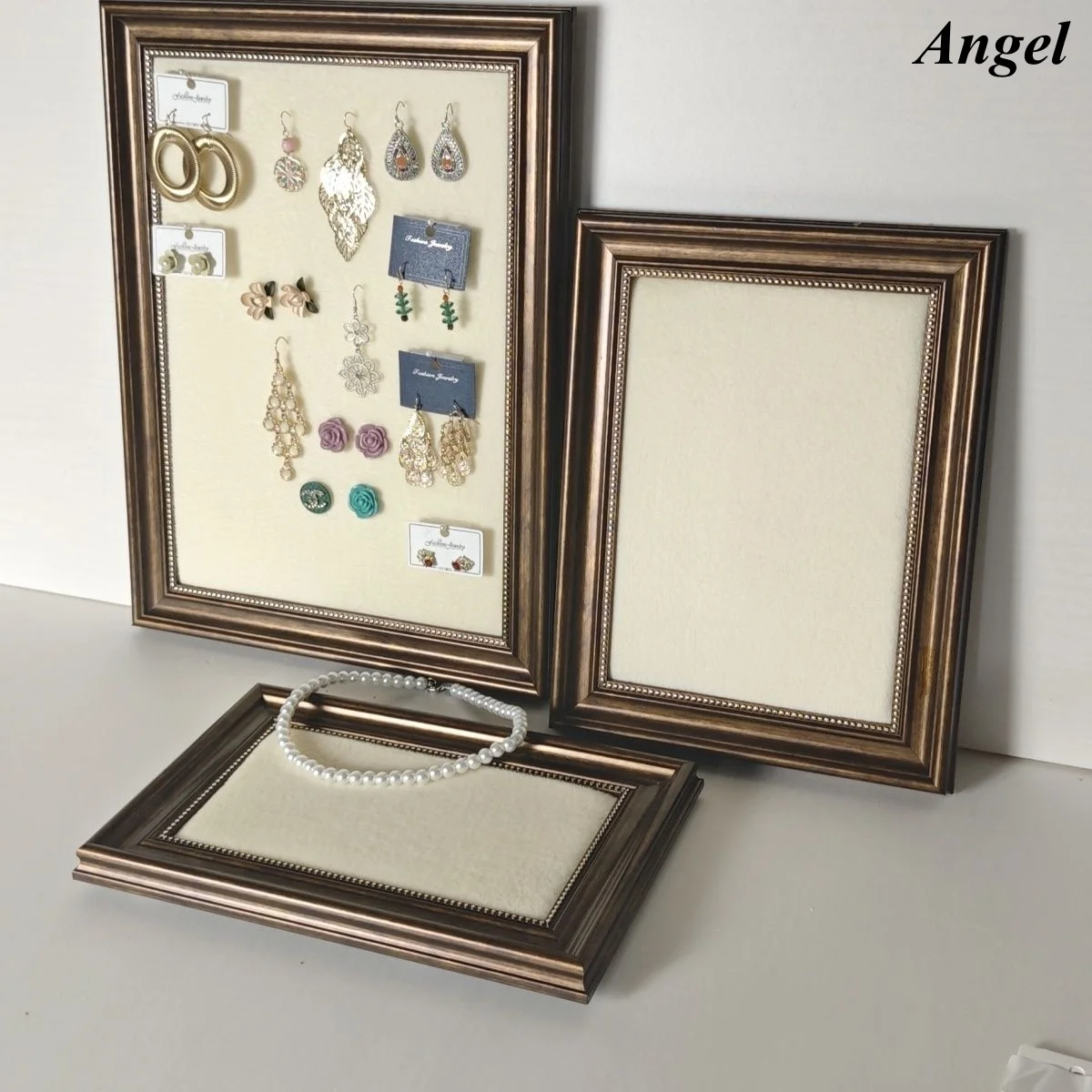

High-End Velvet Lined Jewelry Display Frame - Punch-Free Wall Mounted Rack for Necklaces, Bracelets, Earrings & Rings,