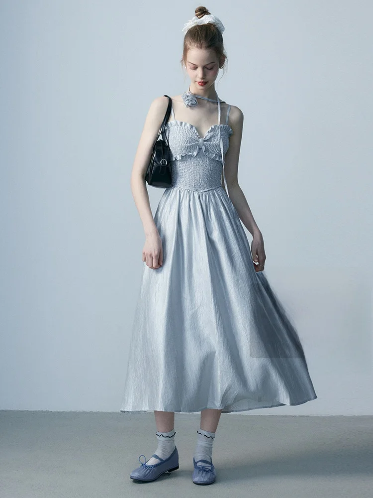 Vestido e con lazo de mariposa en la cintura, falda larga de línea A para mujer, faja floral, primavera 2024, fibra de...