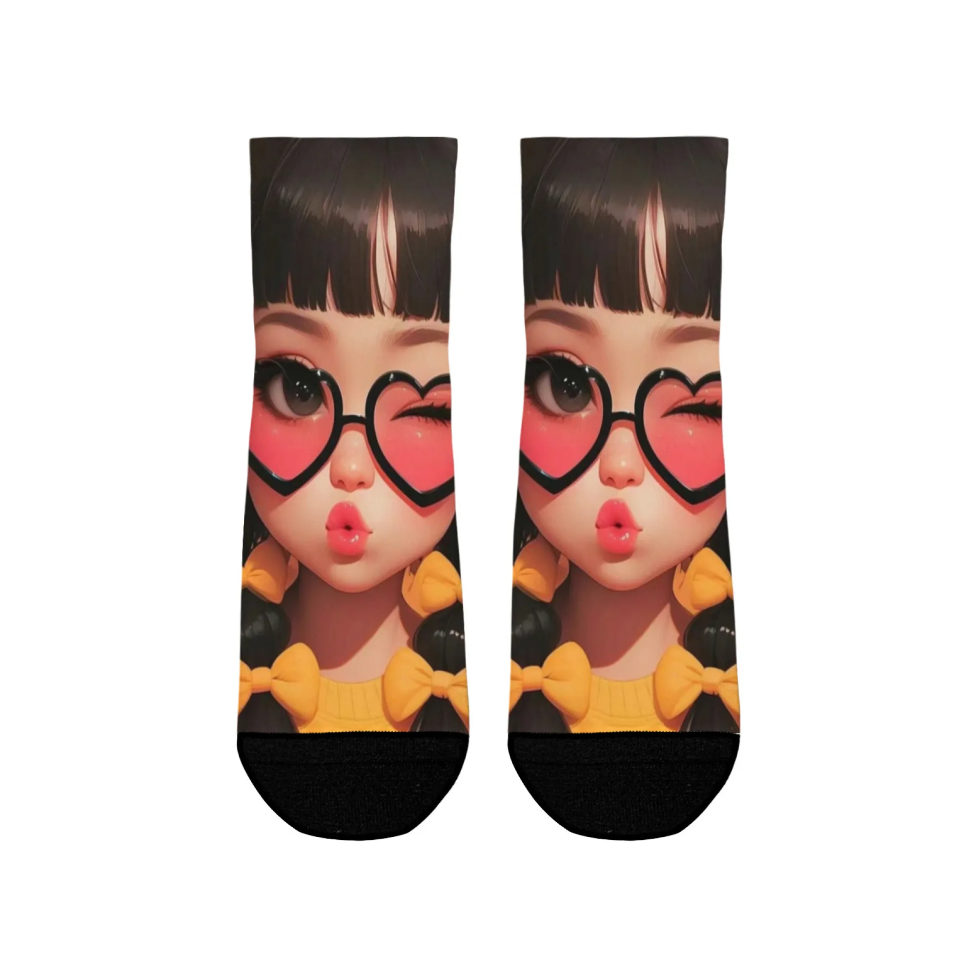 Kaos Kaki Crew Nyaman dengan Cetakan Gadis Lucu untuk Pria Wanita, Kaos Kaki Kerja Tebal dengan Bantalan Empuk dan Dukungan Lengkung, Sempurna untuk Lari dan Gym