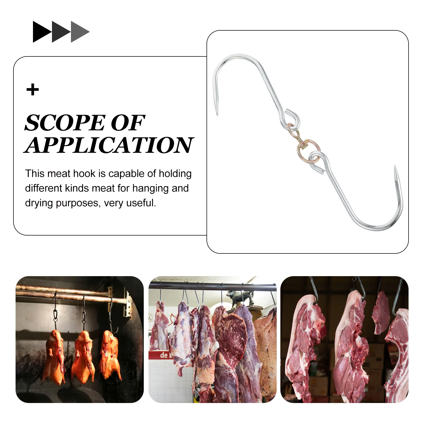

6pcs BBQ Meat Hooks 15kg Capacity Heavy Duty Hanging Drying Sausages Bacon Fish Poultry Kitchen Butchering Metal Simple